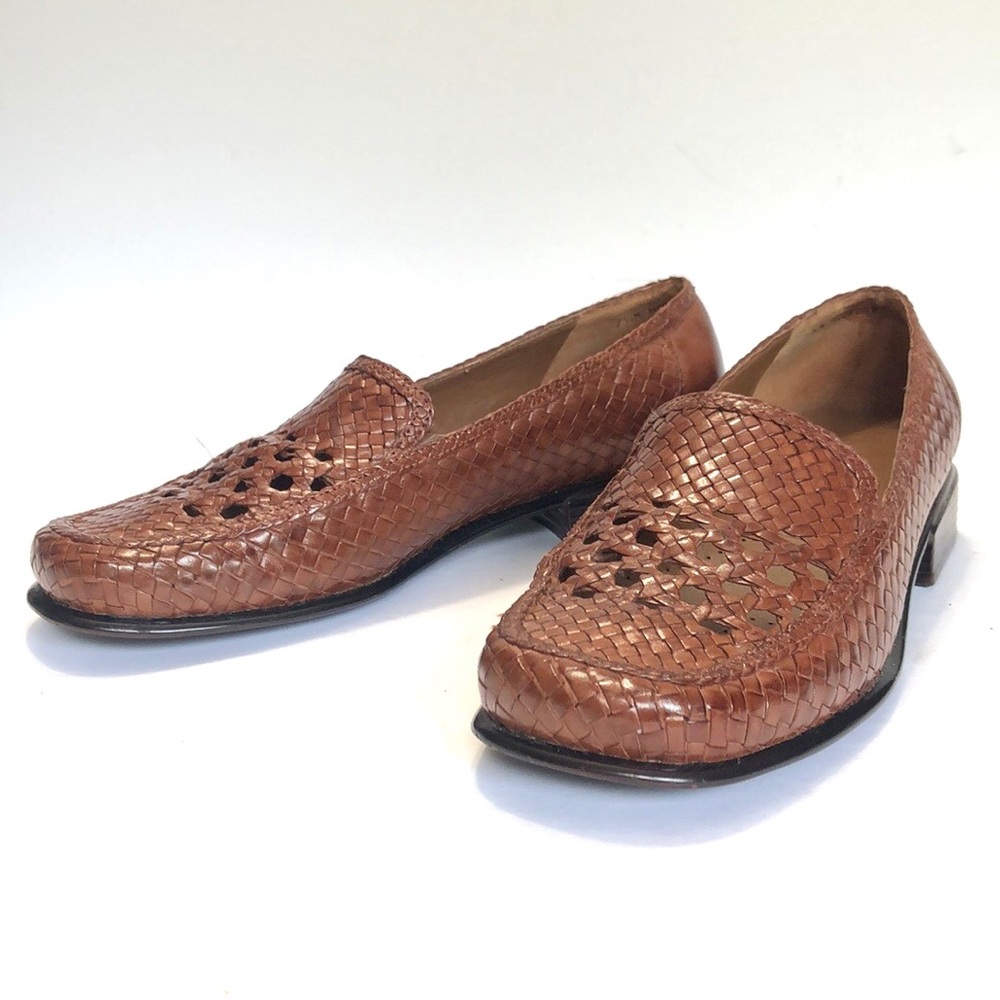 Trotters Hickory Brown Woven Leather Slip On Loafers size 7.5M